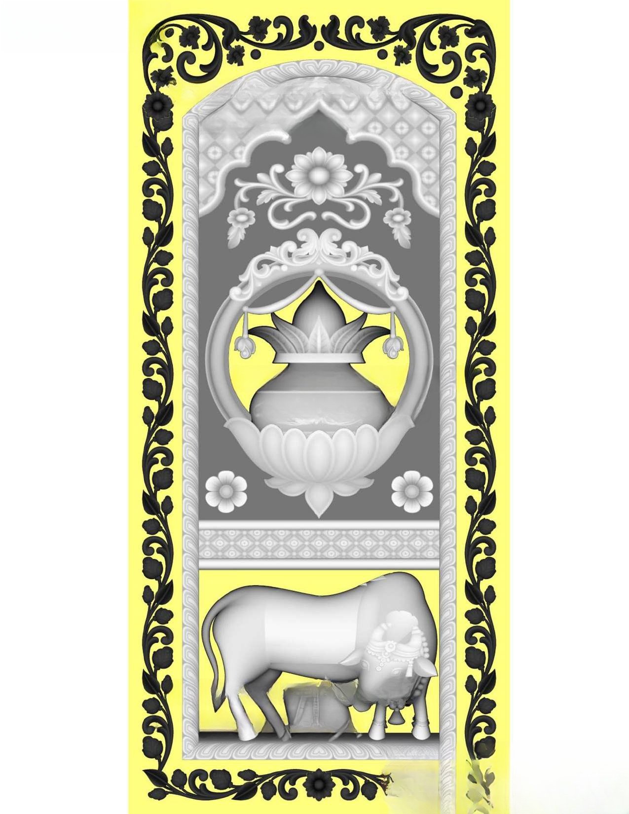MD - MIX-148 Sacred Kalash and Nandi Divine Temple Door 3D Relief Model